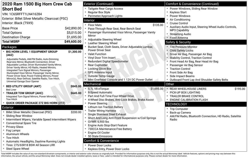 ram ram 1500 pickup 2020 1C6SRFFT1LN416284 image ram ram 1500 pickup 2020 1C6SRFFT1LN416284 image